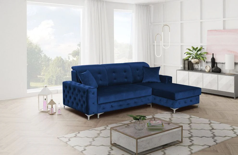Tufted Button Design Sleeper Sectional Sofa