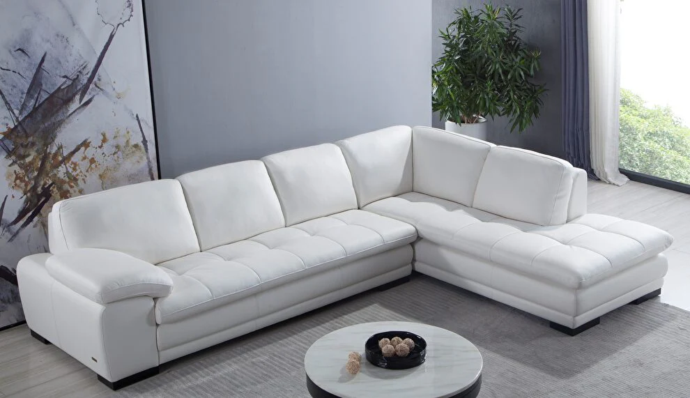 White Leather Low-Profile Modern Sectional