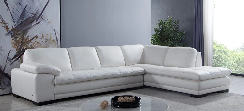 White Leather Low-Profile Modern Sectional