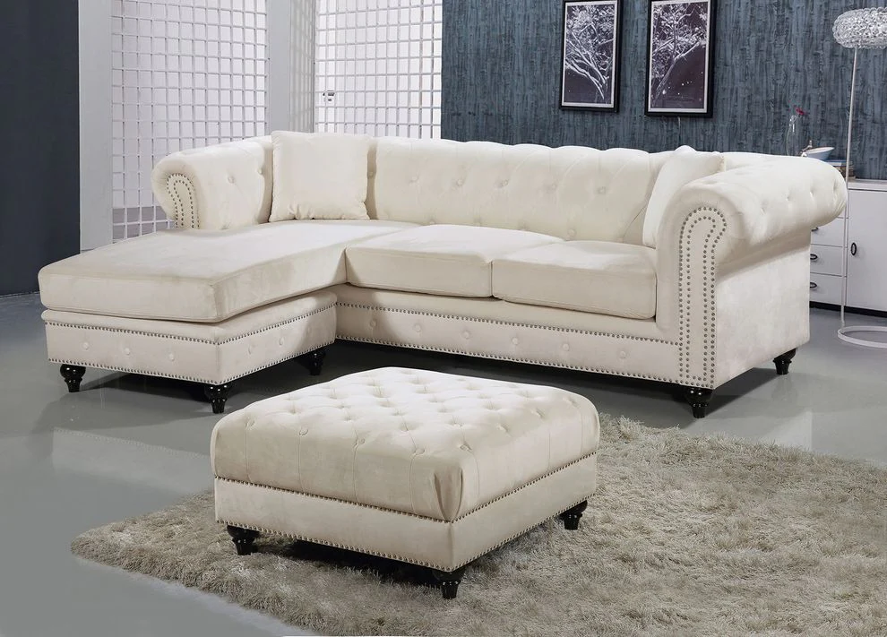 Reversible Sectional Sofa in White/Black Velvet Fabric