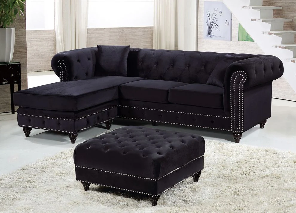 Reversible Sectional Sofa in White/Black Velvet Fabric