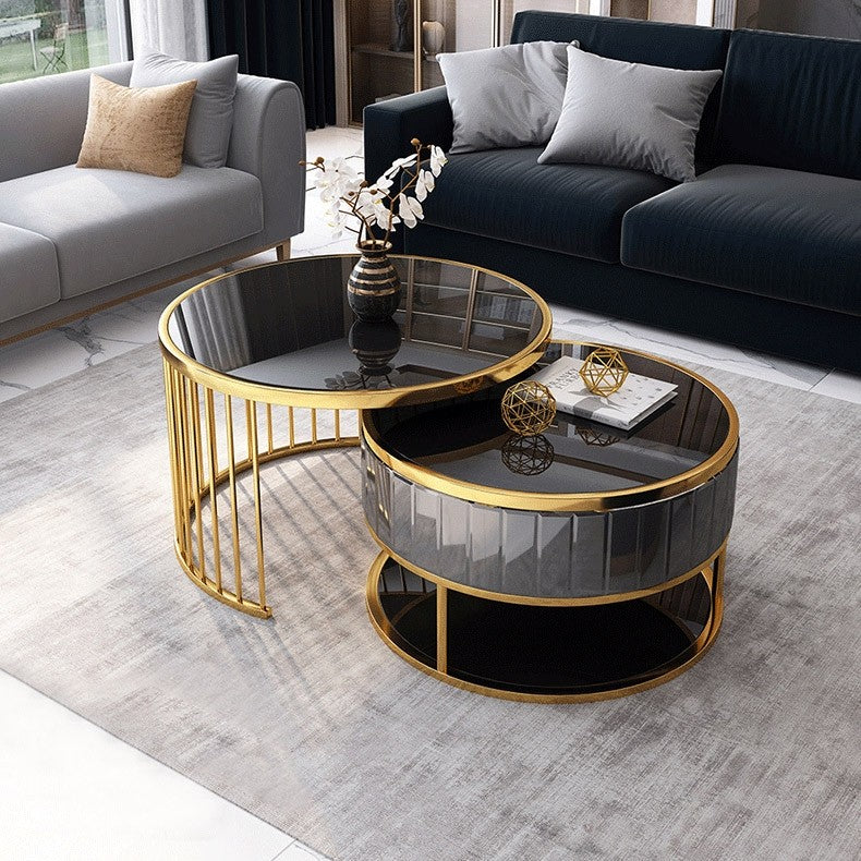 Modern Round Gold & Gray Nesting Coffee Table
