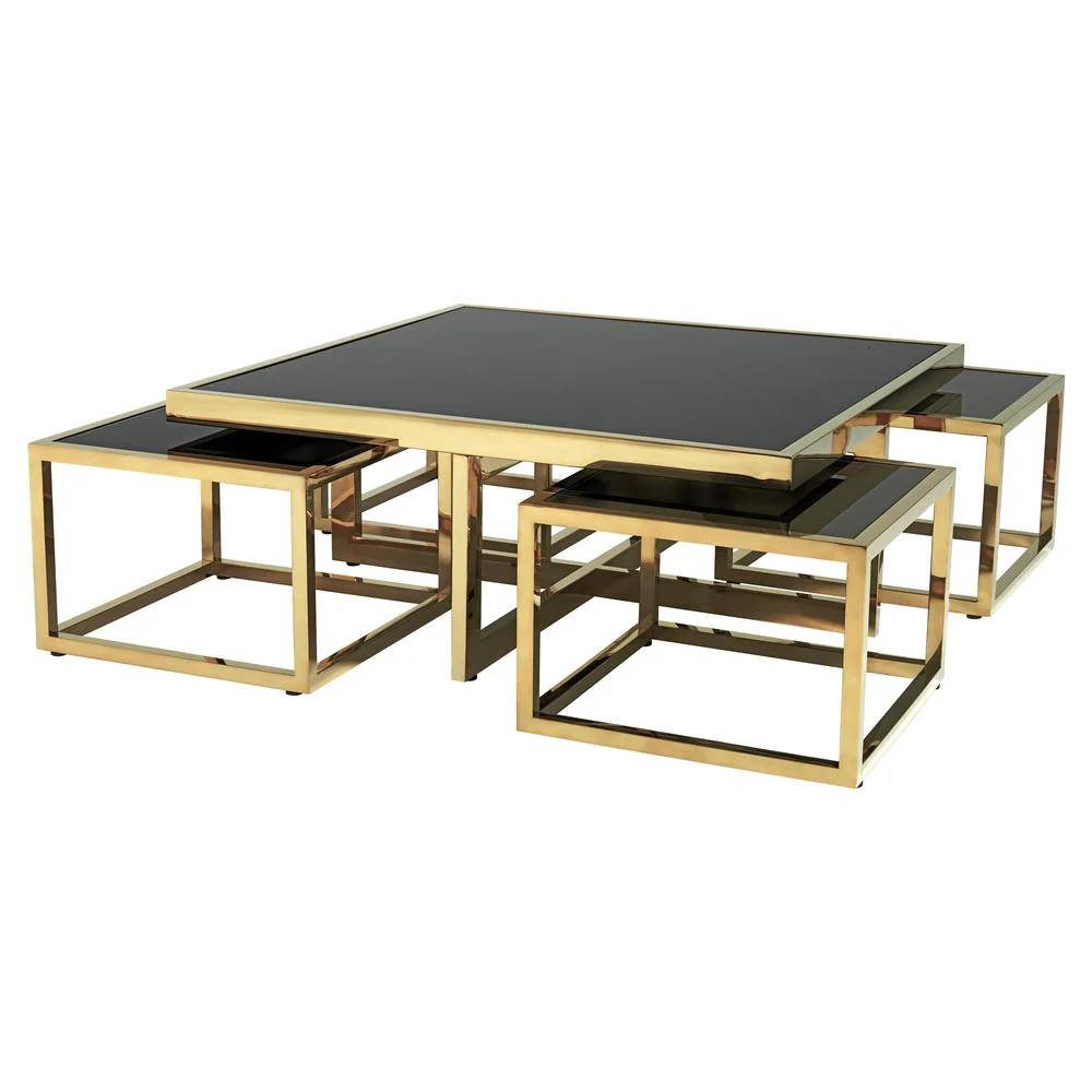 Black Glass Square Nesting Gold Coffee Table