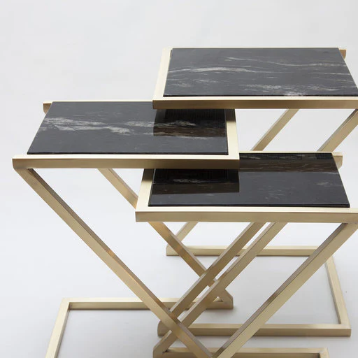 Z SET OF 3 BLACK MARBLE NESTING TABLES