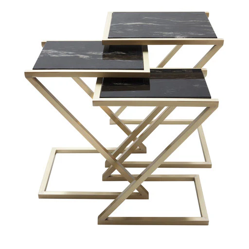 Z SET OF 3 BLACK MARBLE NESTING TABLES