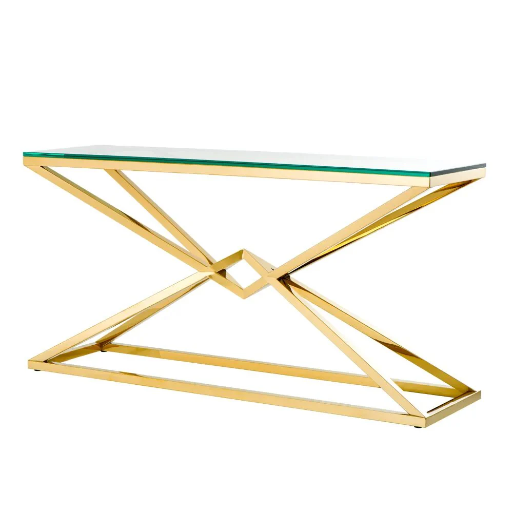 Contemporary Gold Glass Console Table