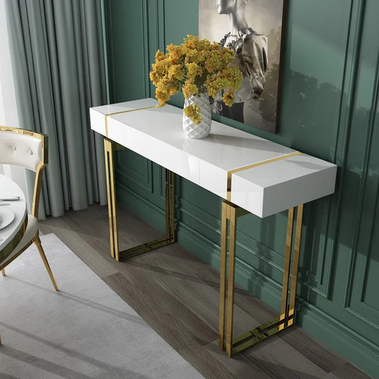 Modern Luxury White / Black Console Table Stainless Steel in Gold