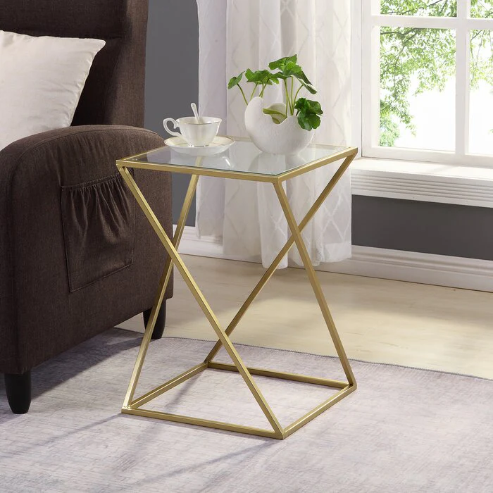 Carole Geometric Glass Top Frame End Table