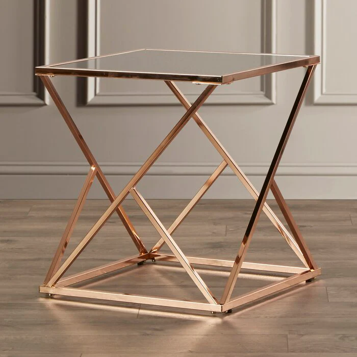 Carole Geometric Glass Top Frame End Table