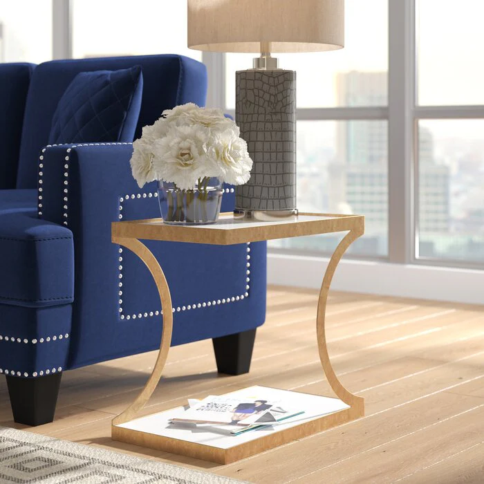 Rex Glass Top Sled End Table with Storage