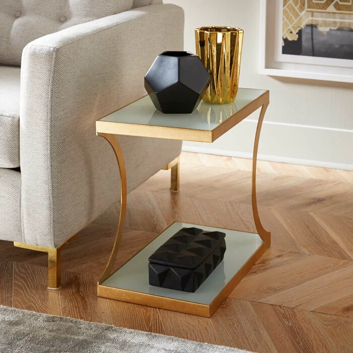 Rex Glass Top Sled End Table with Storage
