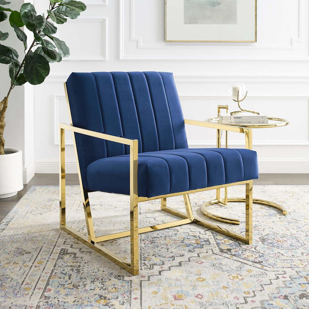 Inspire Navy blue Channel Tufted Velvet Armchair