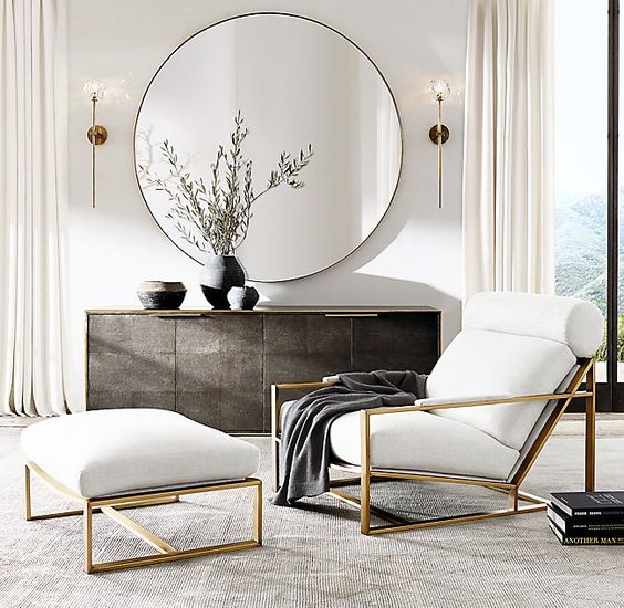 Shagrin leather Arm Chair with Ottoman