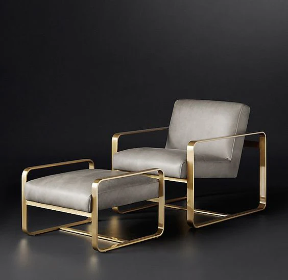 Miles Leather Ottoman and Arm Chair