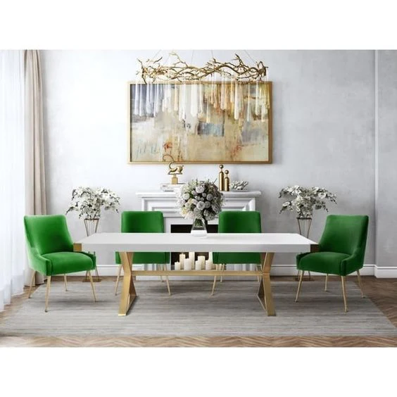 Beatrix Green Velvet Dining Table with 4 Chair's