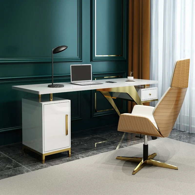 Ultra Modern White Office Desk with Cabinet
