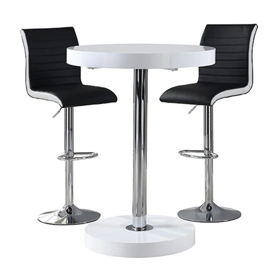 Havana Bar Table In White With 2 Ripple White Bar Stools