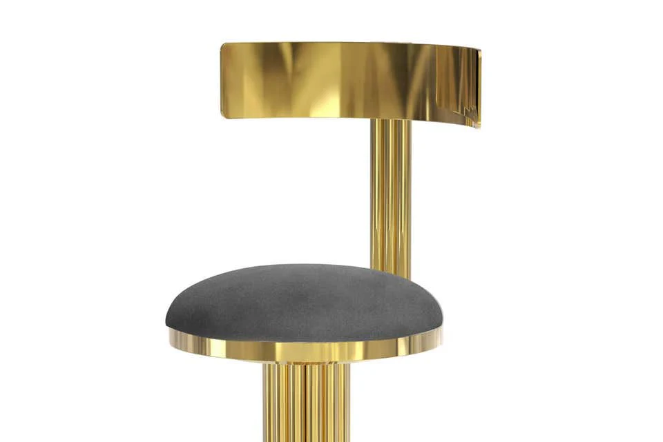 Stainless Steel Finished in Gold Bar Stool and Genuine Leather