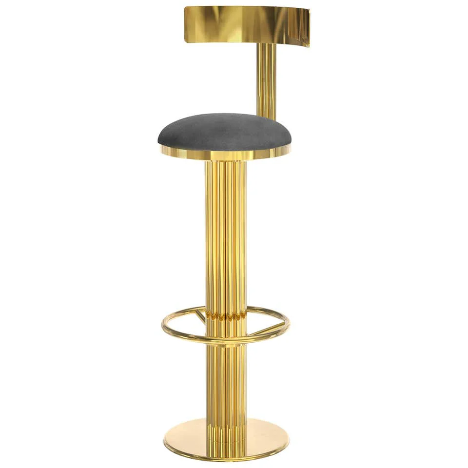 Stainless Steel Finished in Gold Bar Stool and Genuine Leather