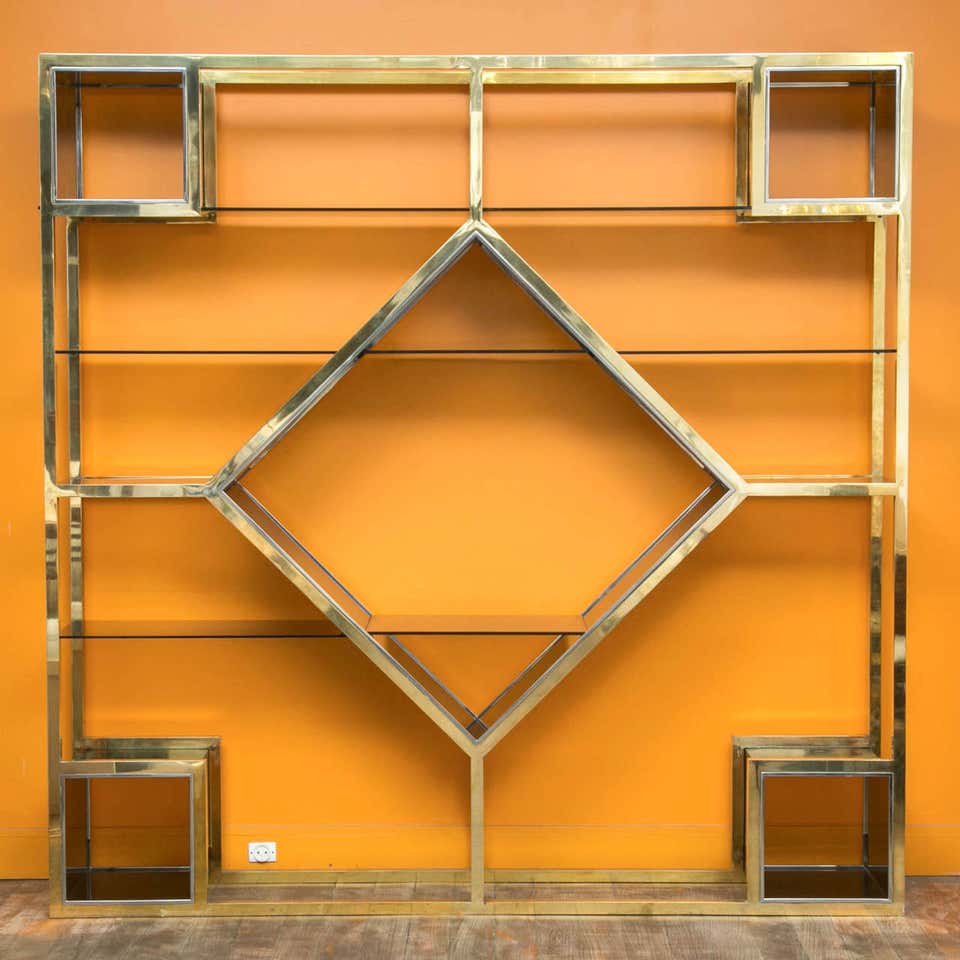 Stainless Steel Brass Coated Frame Book Shelf