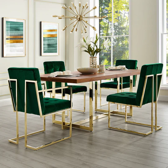 Green Velvet Stainless Steel Dining Set