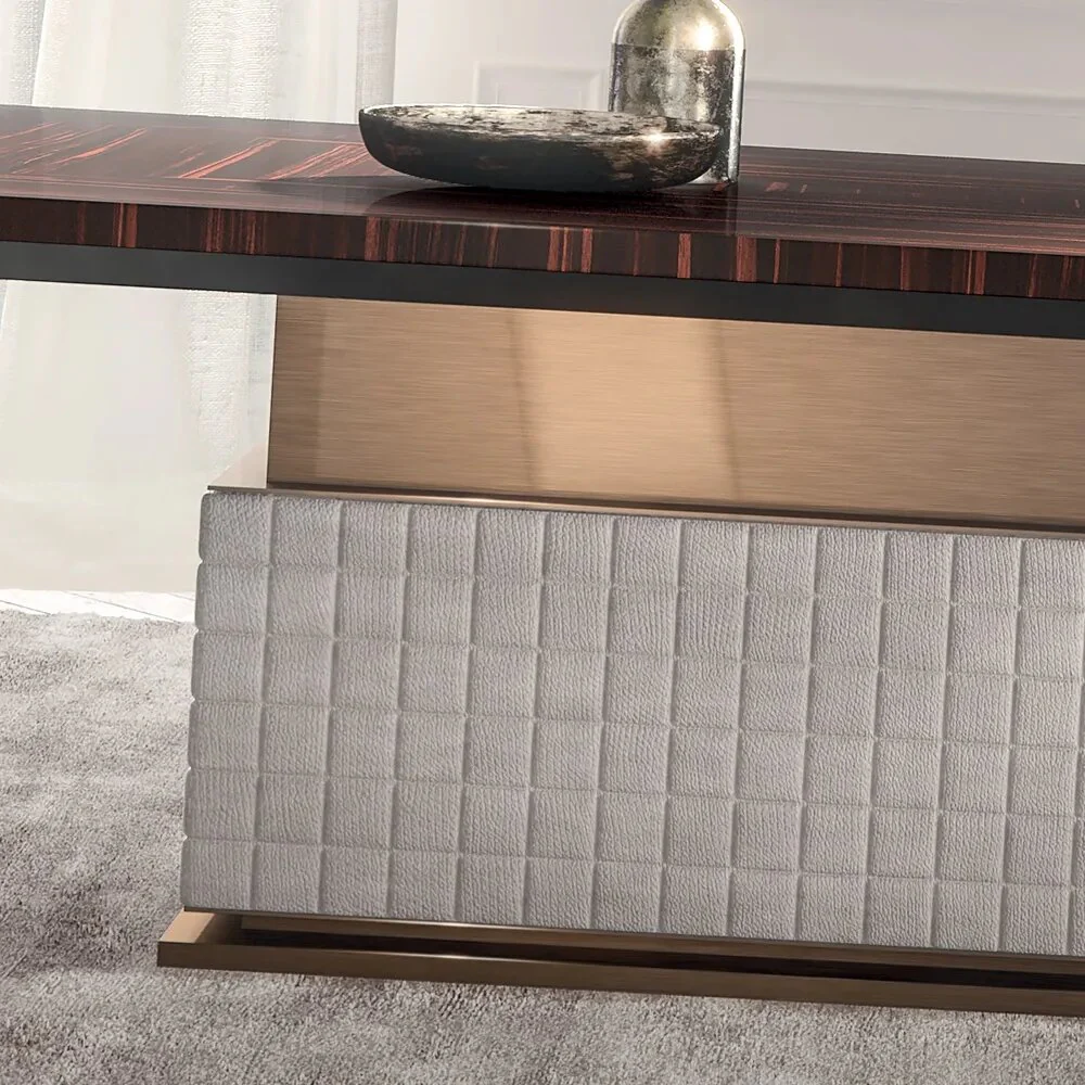 Large Ebony And Leather Dining Table