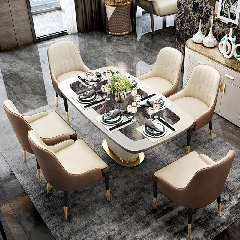 Modern 63" Marble Dining Table with 6 Chair's