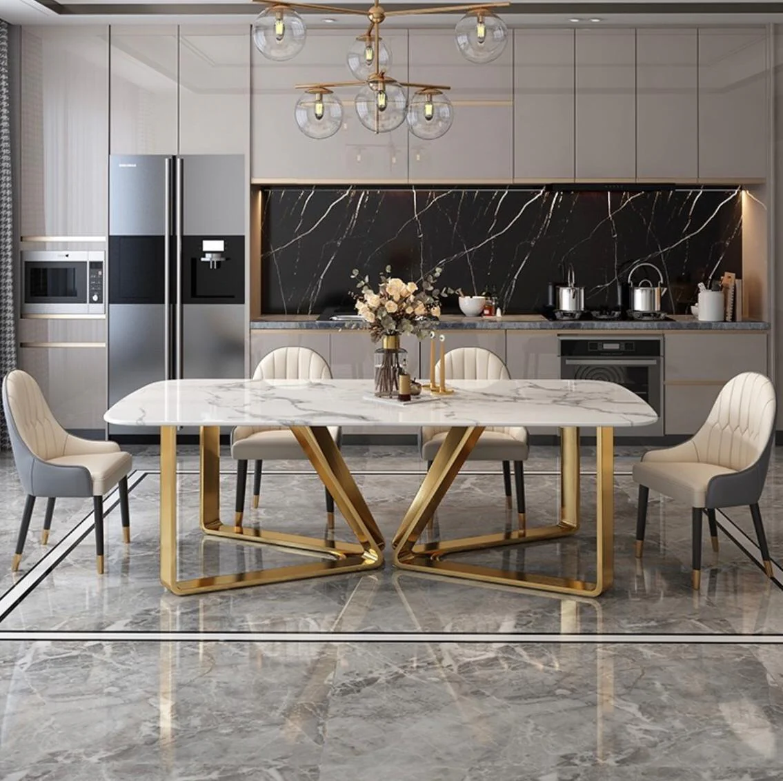 Cameron Dining Set Gold Base Stainless Steel