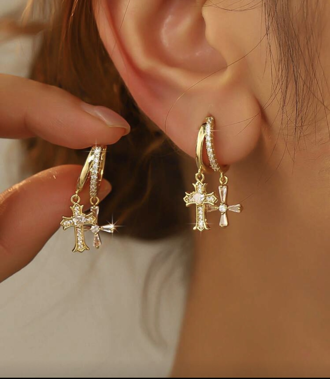 Gold Cross Drop Earrings