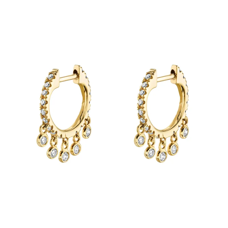 Gold Hoop Earrings with Dangling Crystals