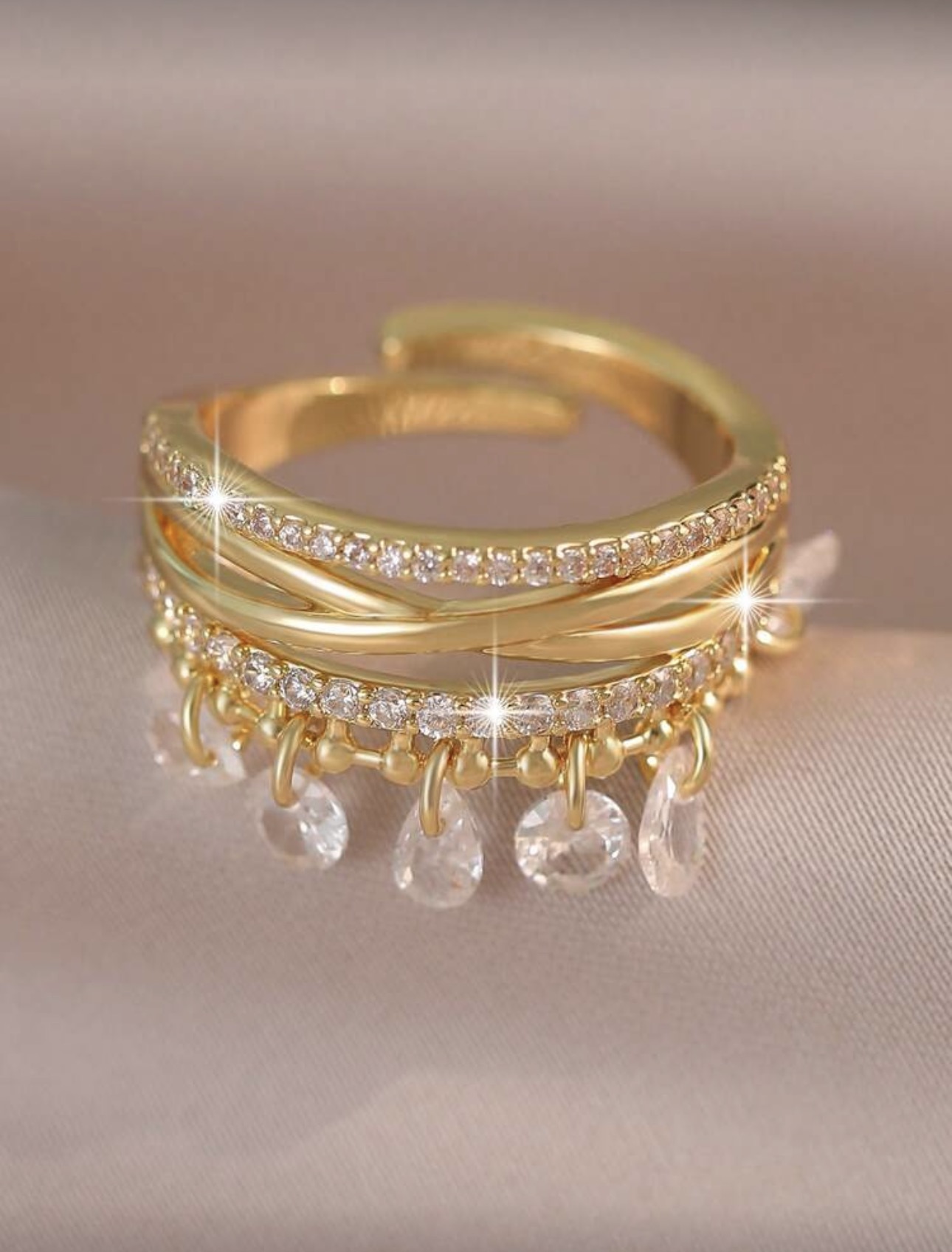 Gold-Plated Crystal Dangle Ring