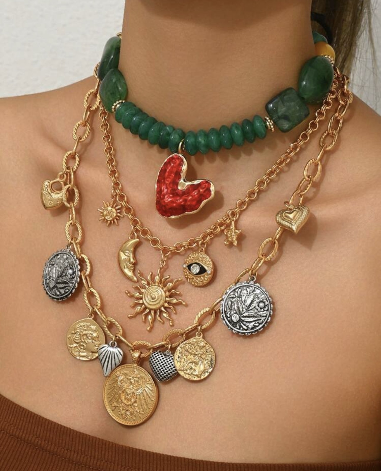 Layered Boho Statement Necklace Set