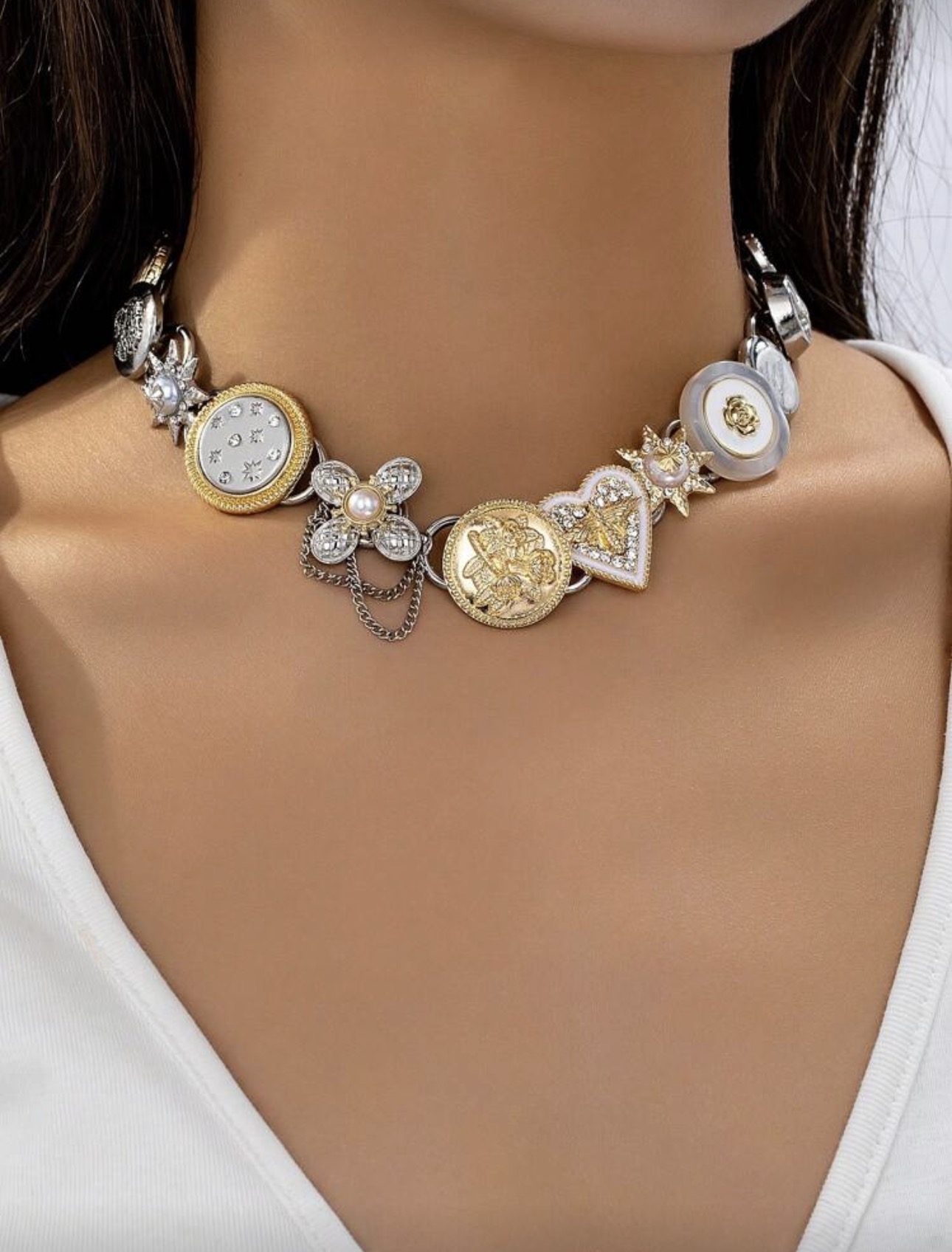 Vintage Button and Charm Necklace