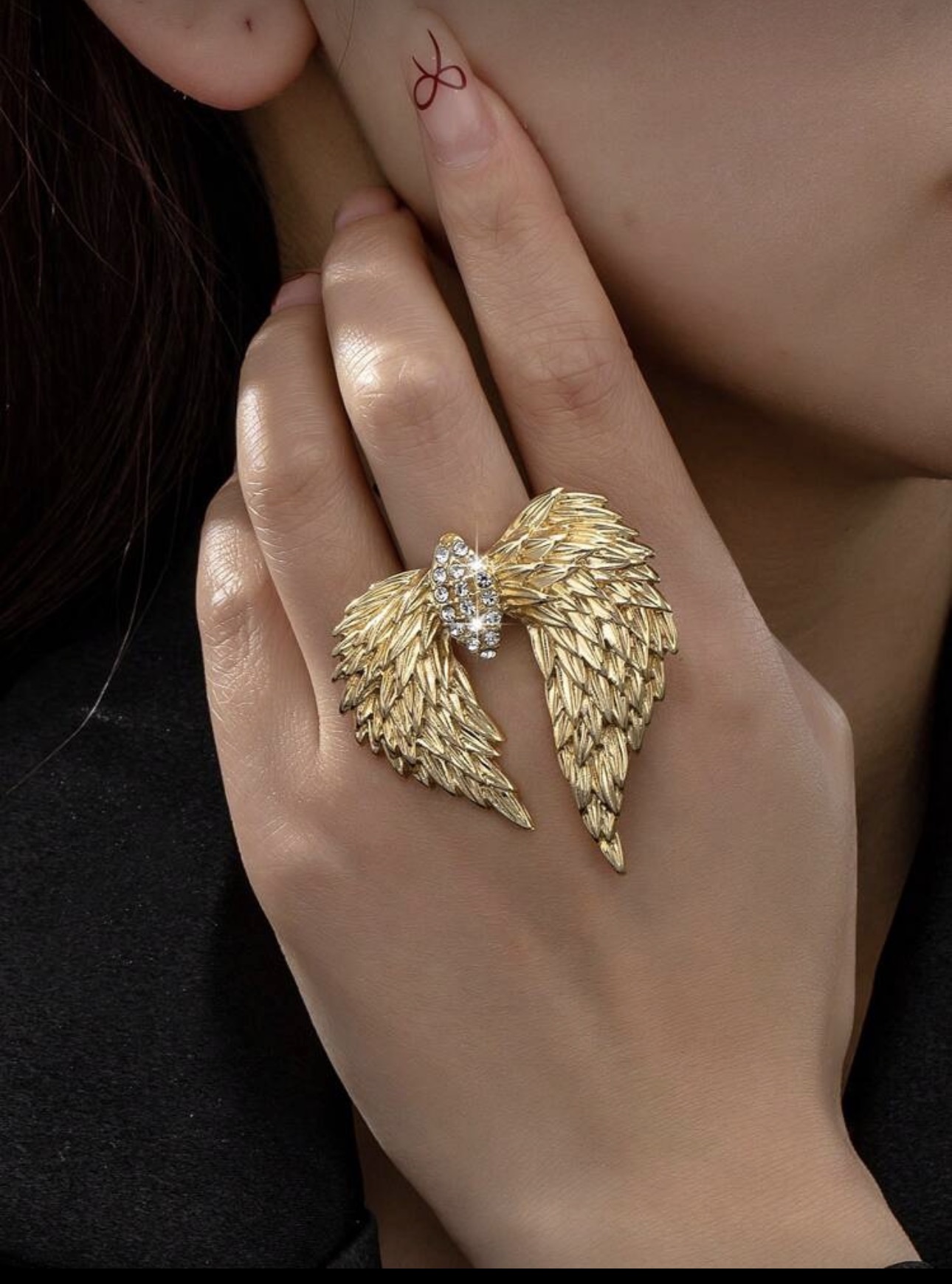 Gold Angel Wings Statement Ring