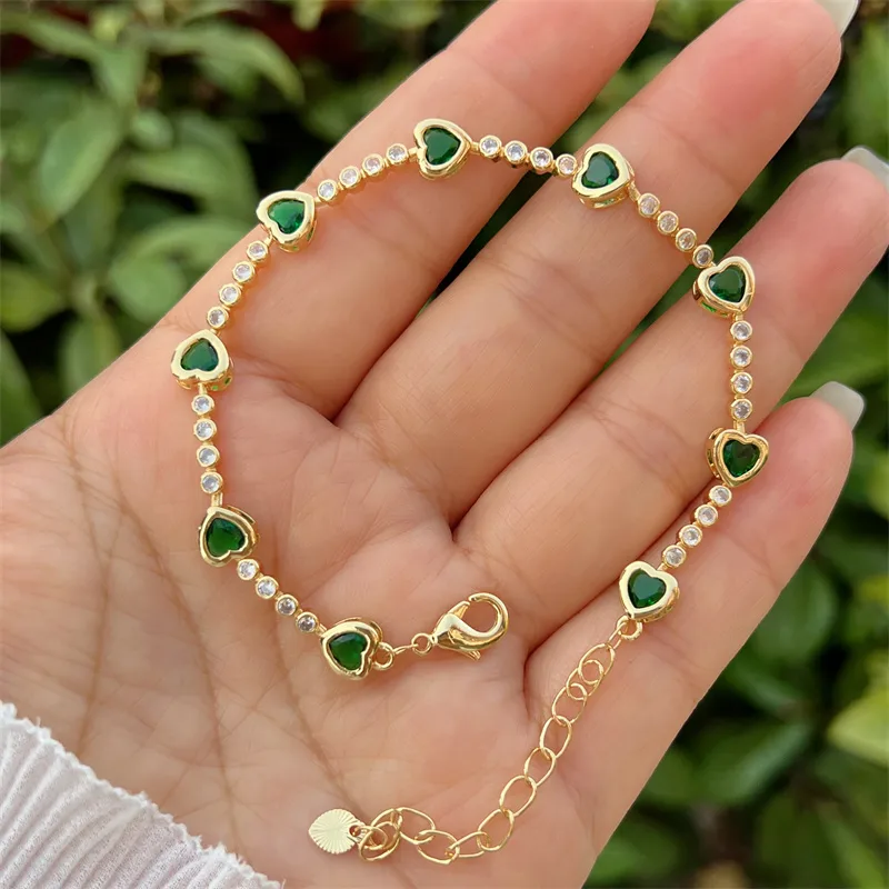Gold Plated Bracelet with Green Heart Charms