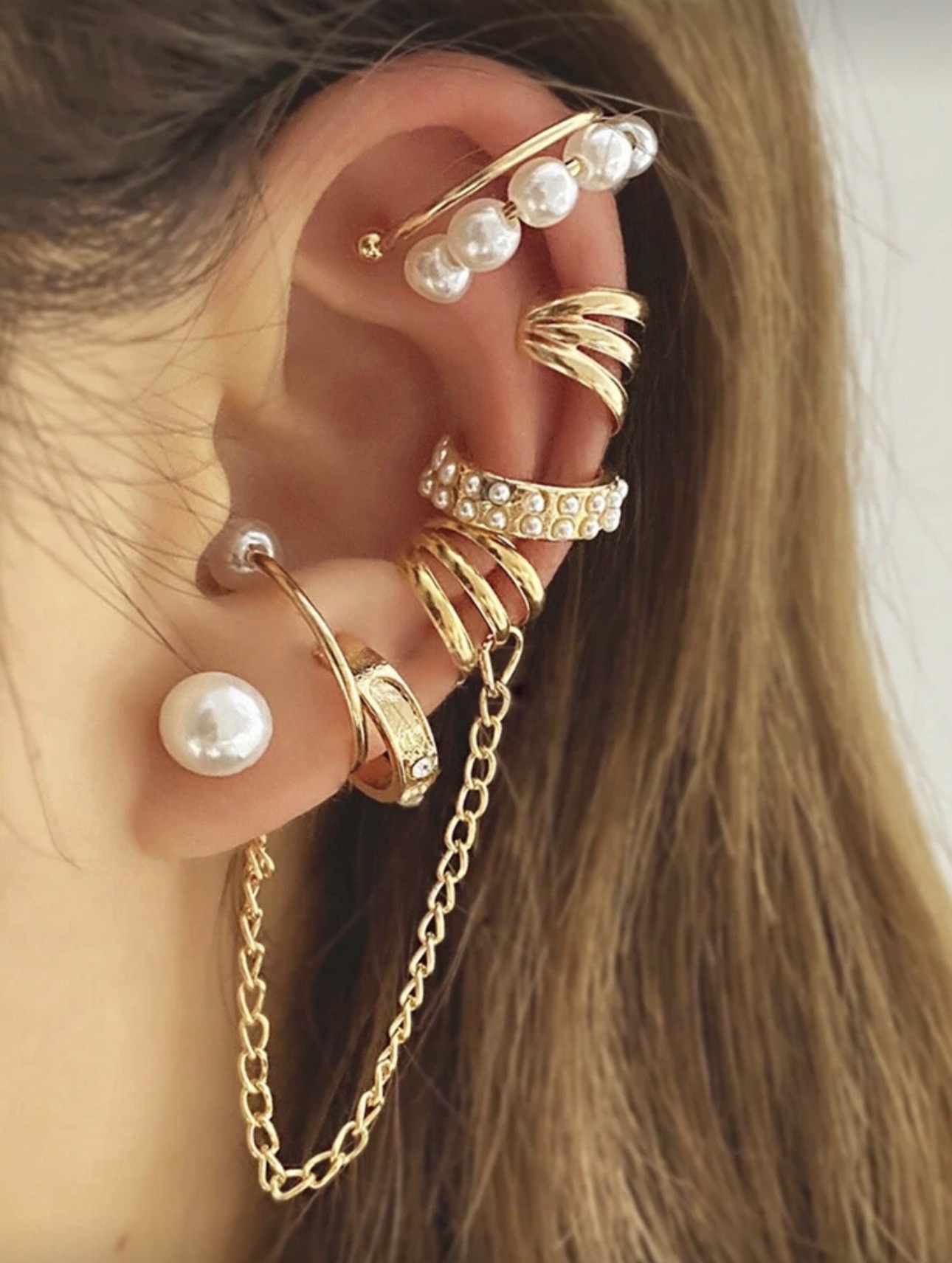 Gold Pearl Ear Cuff Set
