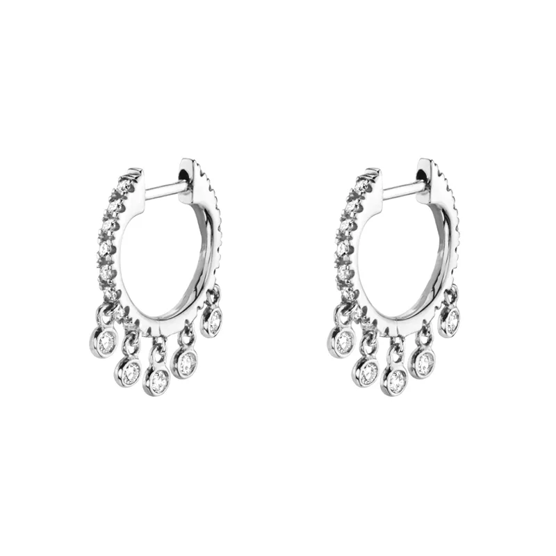 Silver Hoop Earrings with Dangling Crystals