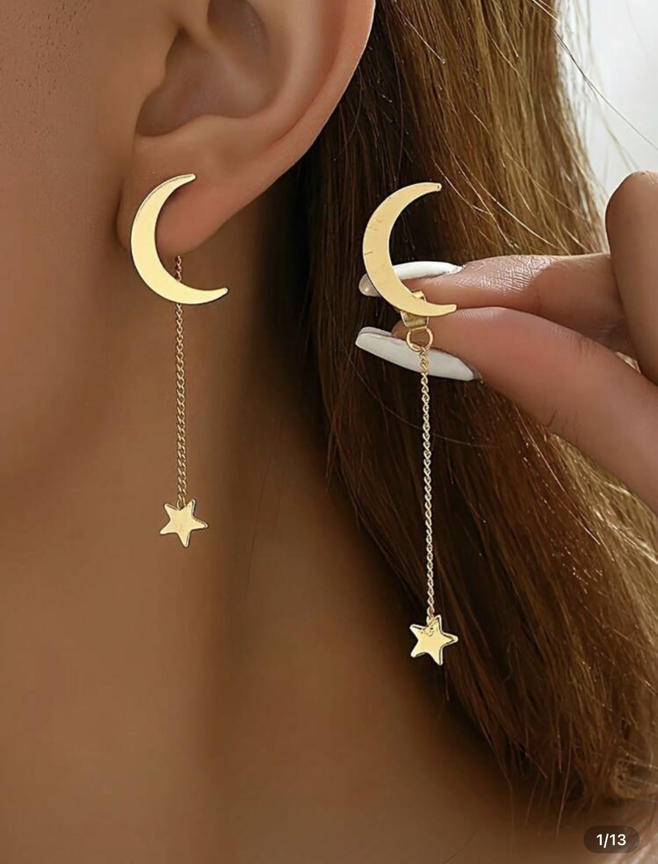 Gold Moon and Star Drop Earrings
