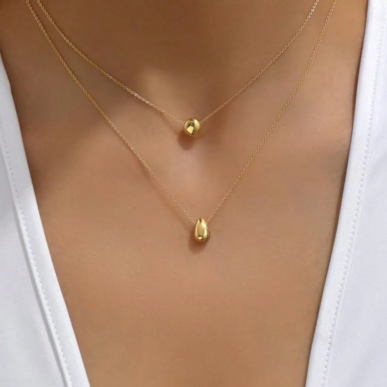 Gold Double Layer Pendant Necklace