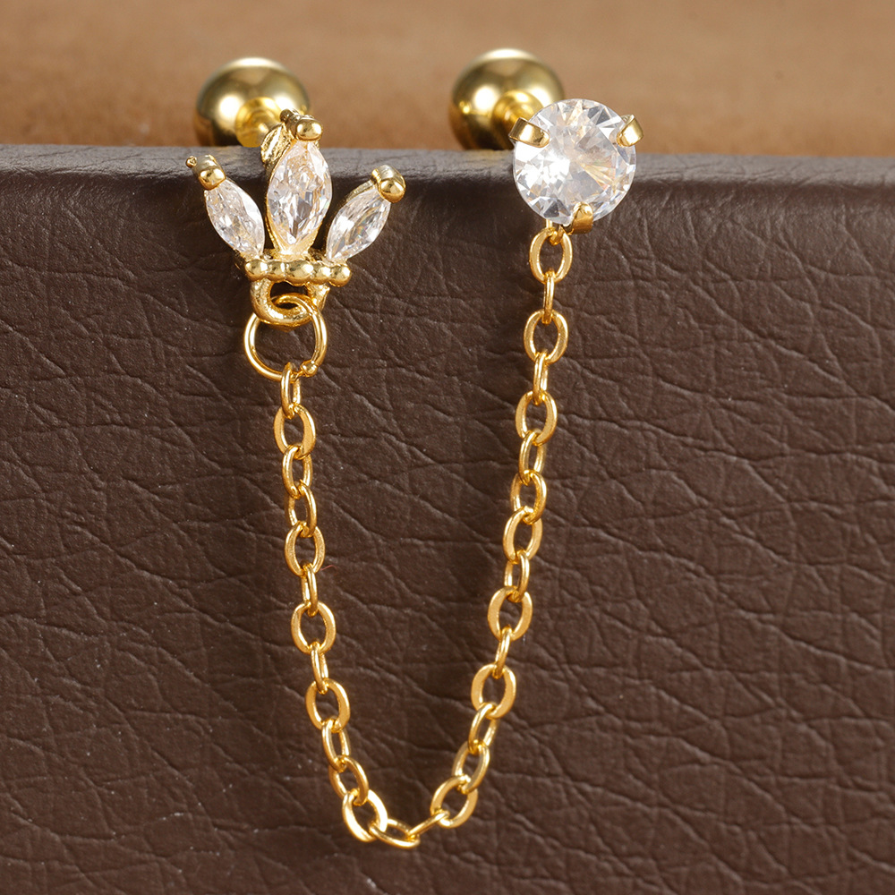 Gold plated floral chain earring