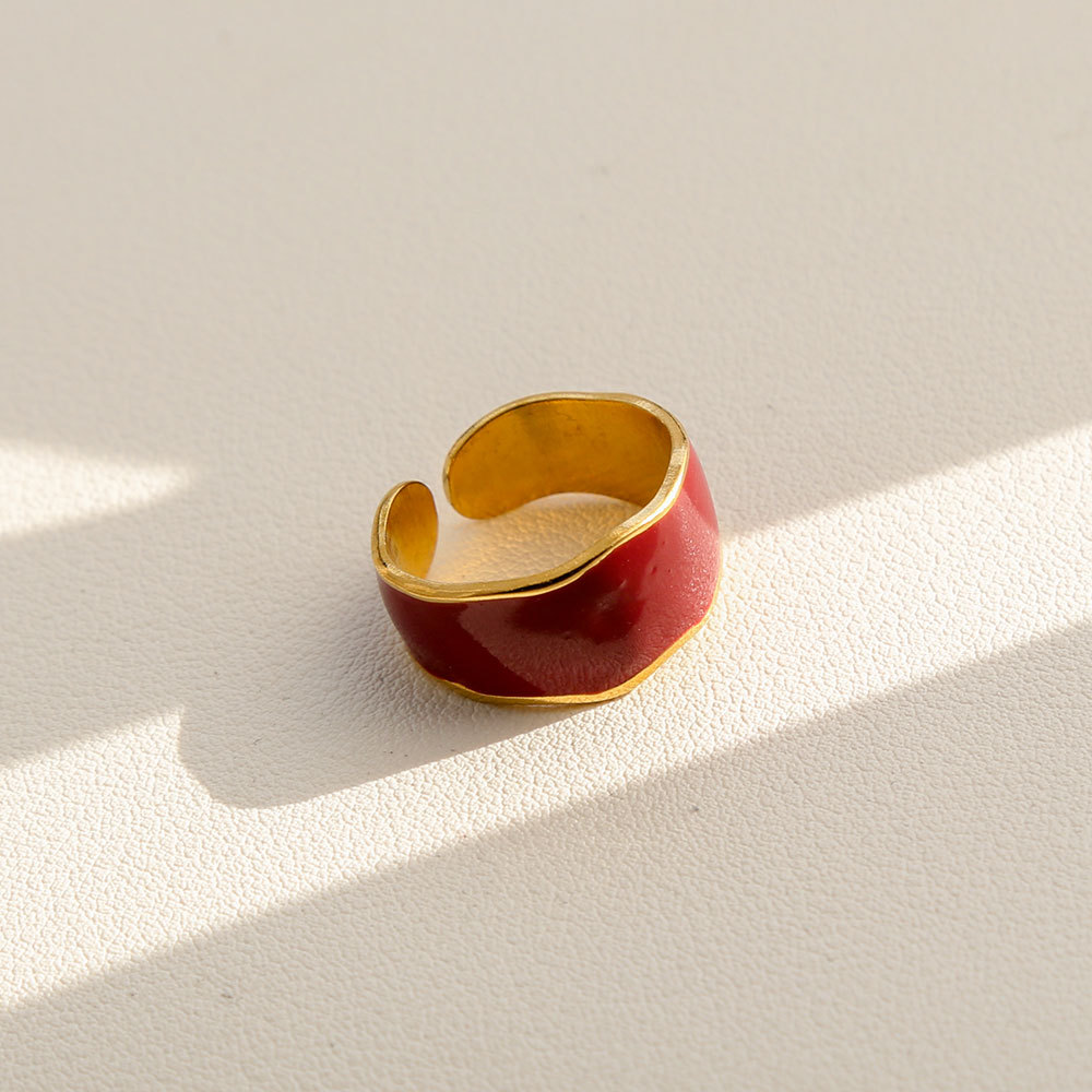 Red Enamel Adjustable Gold Ring