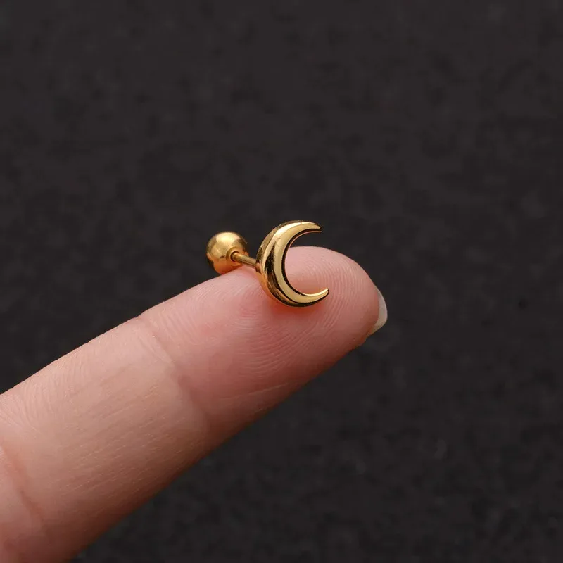 Gold Crescent Moon Stud Earring
