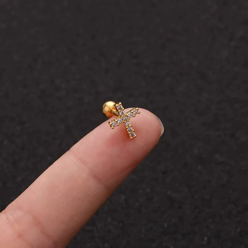 Gold Cross Stud Earring