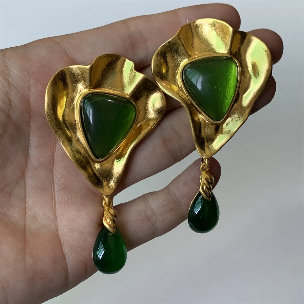 Vintage Gold and Green Statement Earrings