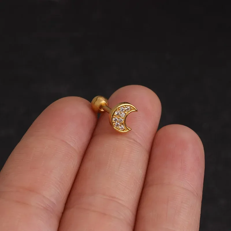 Gold Crescent Moon Stud Earring