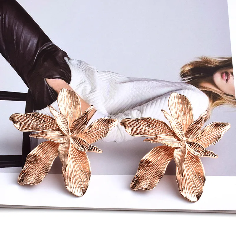 Gold Flower Statement Earrings