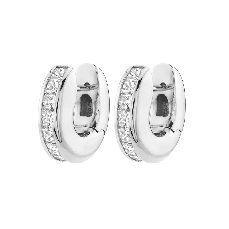 Silver Hoop Earrings with Diamonds