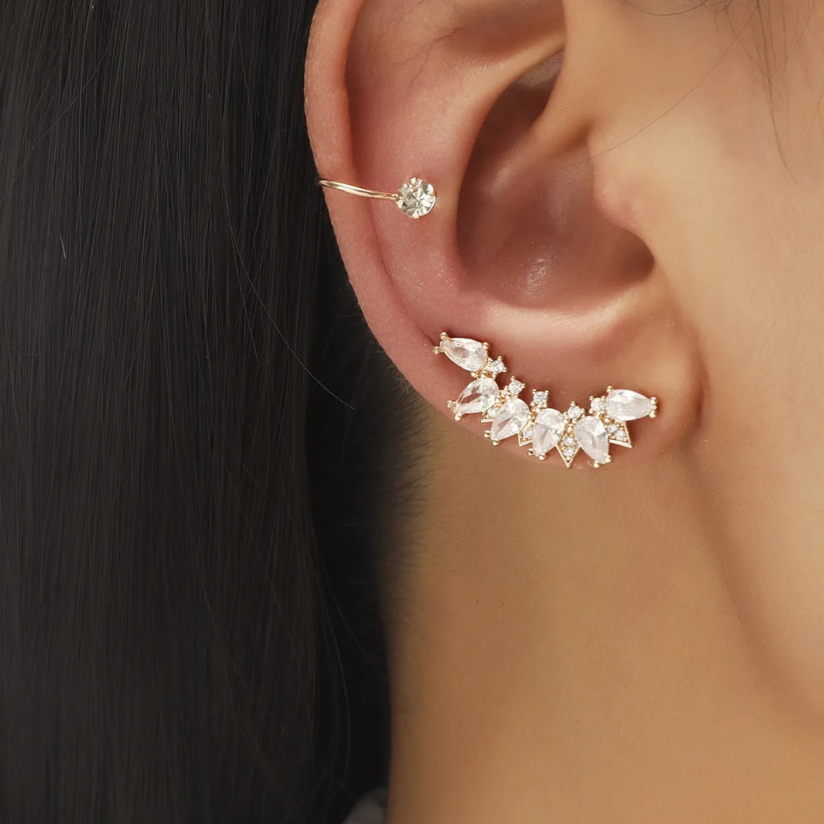 Crystal Leaf Ear Climber Earrings