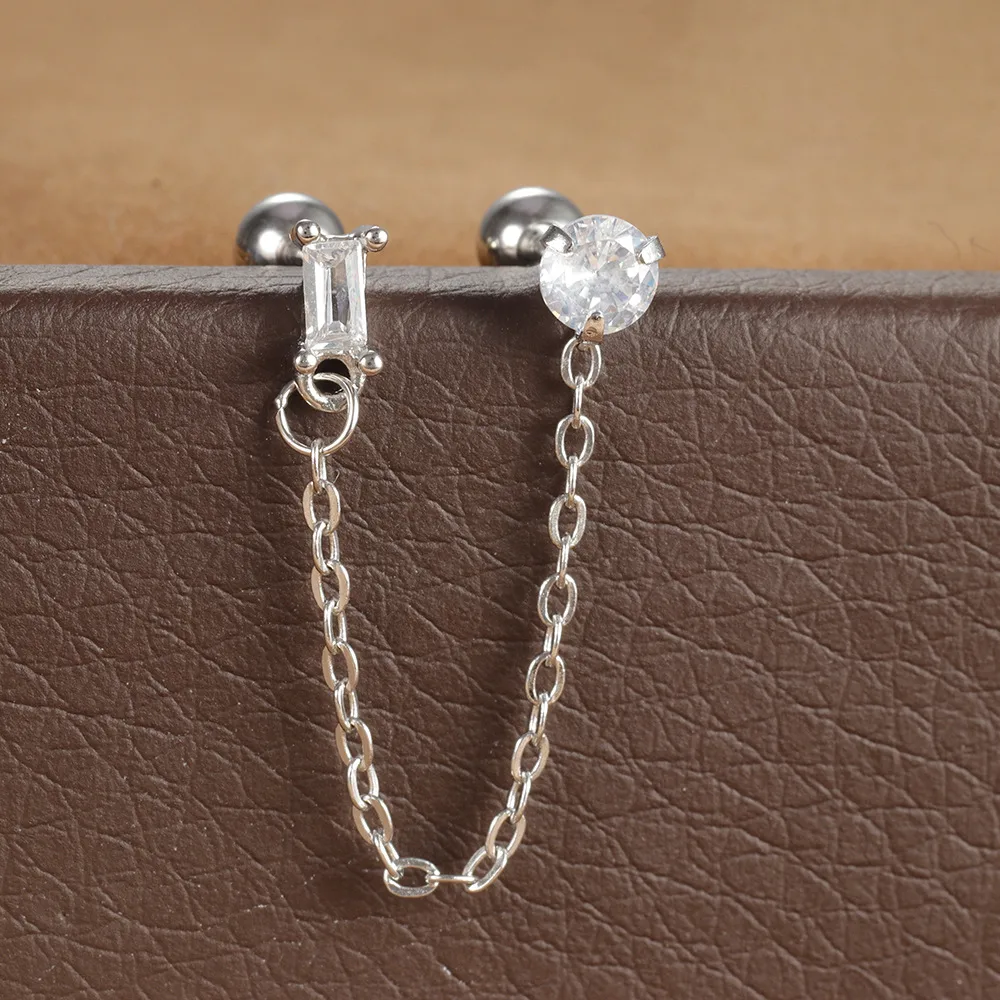 Silver Chain Stud Earrings