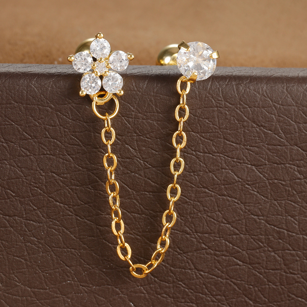 Gold Flower Chain Earring